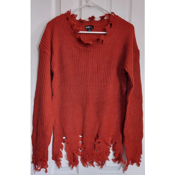 NWOT Red Distressed Knit Sweater - Picture 2 of 8